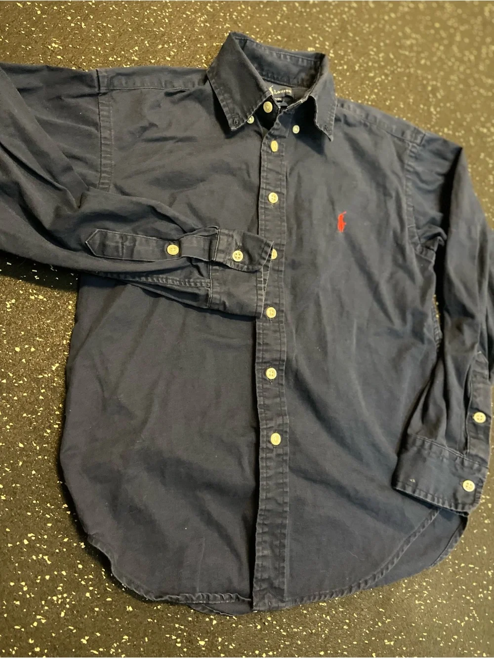 Ralph Lauren Navy Blue Button-Down Shirt with Red Pony